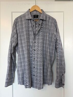 Nordstrom Men's Tech-Smart Trim Fit Dress Shirt 17/34-35 Grey Glen Plaid